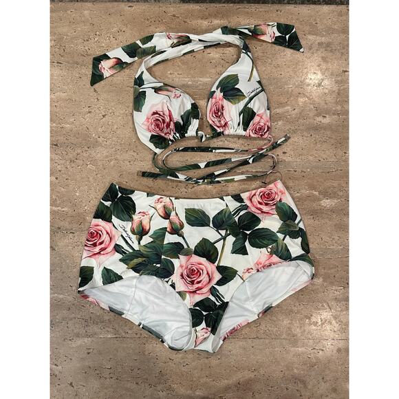 Dolce & Gabbana Swimwear Two Piece High Waist Bikini Set Floral Print - Picture 1 of 11